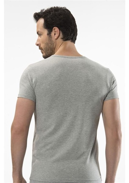 1306 V Yaka Kısa Kollu Erkek T-Shirt - Gri Melanj fiyatları