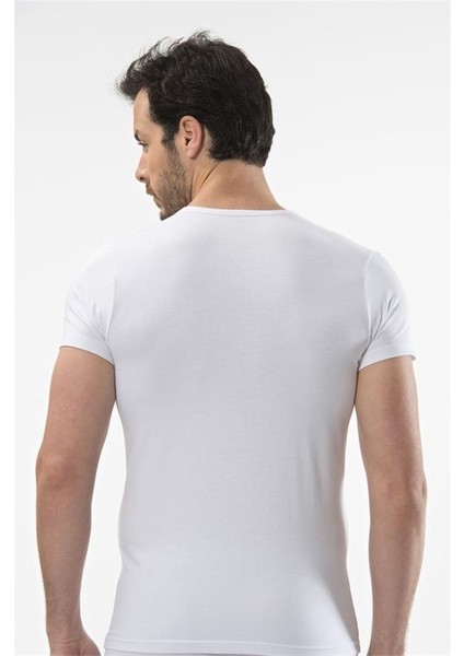 1402 V Yaka Erkek T-Shirt - Beyaz