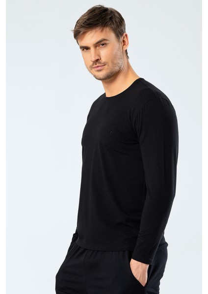 Cacharel 1333 Erkek O Yaka Uzun Kollu T-Shirt - Siyah