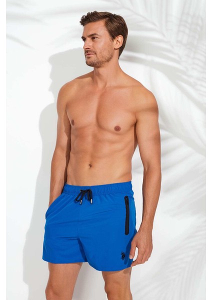 Erkek Saks Mavi Orta Boy Deniz Şortu