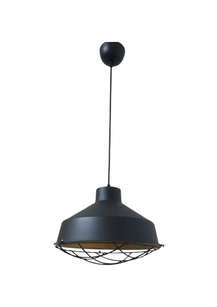Rys Retro Metal Siyah Dekoratif Kafesli Siyah Içi Gold Kafe Mutfak Avize Çap:30 cm