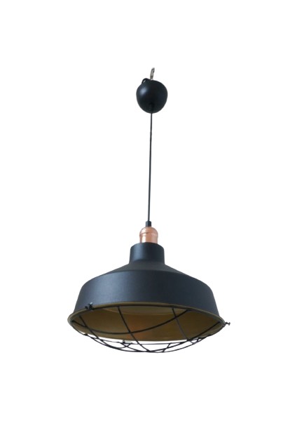 Rys Retro Metal Siyah Dekoratif Bakır Duylu Kafesli Siyah Içi Gold Kafe Mutfak Avize Çap:30 cm