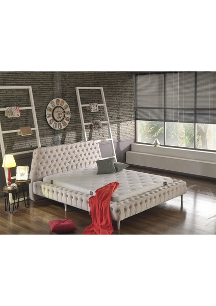 Çift Kişilik Baza Başlık Chester Set Havuzlu Sandıksız Krem