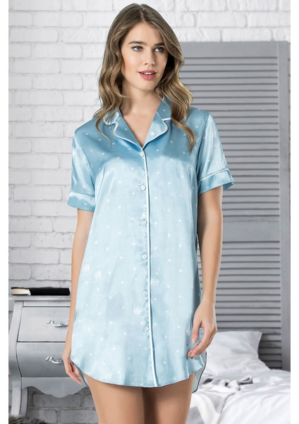 Saten Komple Düğmeli Gecelik