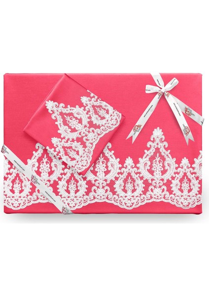 Queen Fransız Dantelli Nevresim Takımı Nar Çiçeği