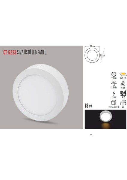 CT-5233 18W/6400K S.ü LED Armatür Yuv. (Beyaz) Cata fiyatları