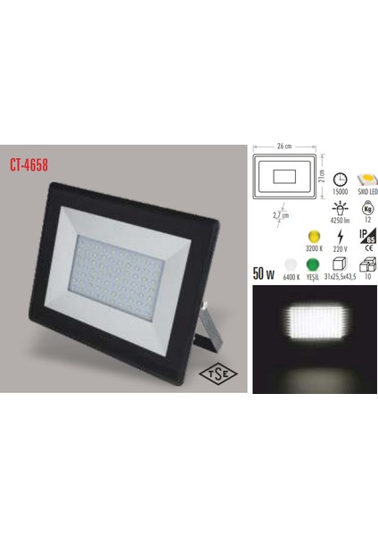 CT-4658 50W beyaz Slim LED Projektör Cata