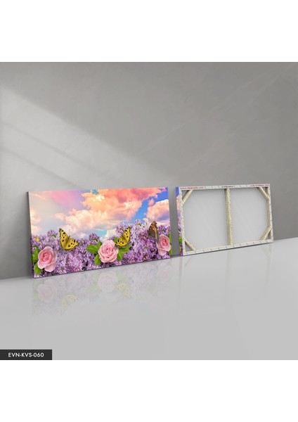 Pembe Çiçek ve Kelebekler Kanvas - Canvas Tablo fırsatları