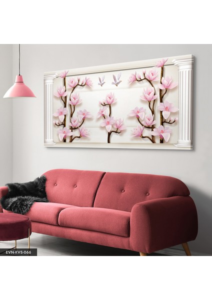 Pembe Çiçek ve Güvercin Kanvas - Canvas Tablo