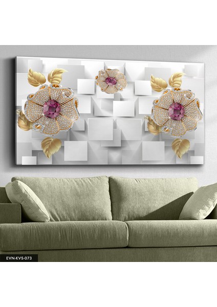 Pembe Yakutlu Çiçek Kanvas - Canvas Tablo