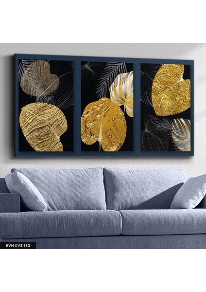 Gold Soyut Yapraklar Kanvas - Canvas Tablo