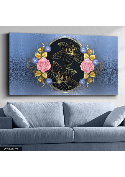Gold Çerçeve Çiçek Kanvas - Canvas Tablo