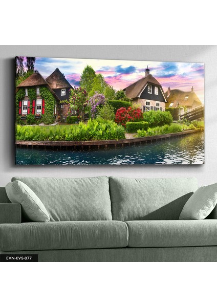 Doğa ve Evler Kanvas - Canvas Tablo