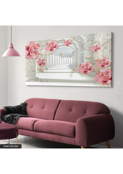 Pembe Gül ve Incili Kanvas - Canvas Tablo