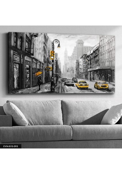 Sarı Şemsiyeli Kadın Kanvas - Canvas Tablo