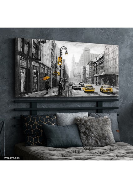 Sarı Şemsiyeli Kadın Kanvas - Canvas Tablo indirimleri