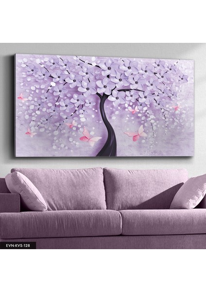 Mor Çiçekli Ağaç Kanvas - Canvas Tablo