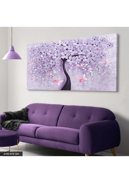 Mor Çiçekli Ağaç Kanvas - Canvas Tablo modelleri