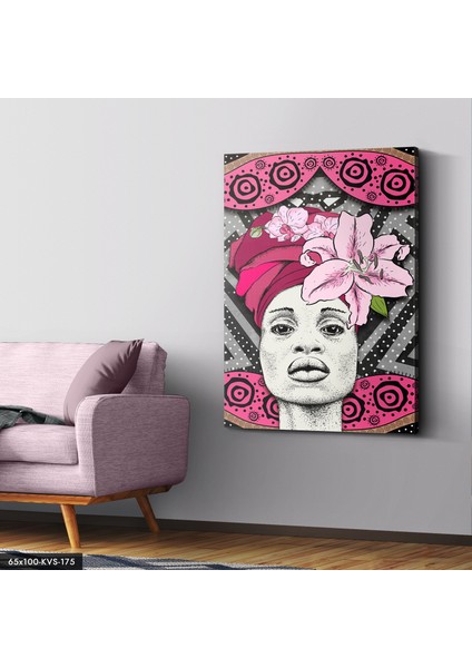 Pembe Çiçekli Kadın Kanvas - Canvas Tablo