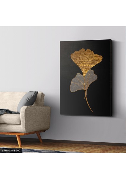 Gold Çizim Çiçek Kanvas - Canvas Tablo