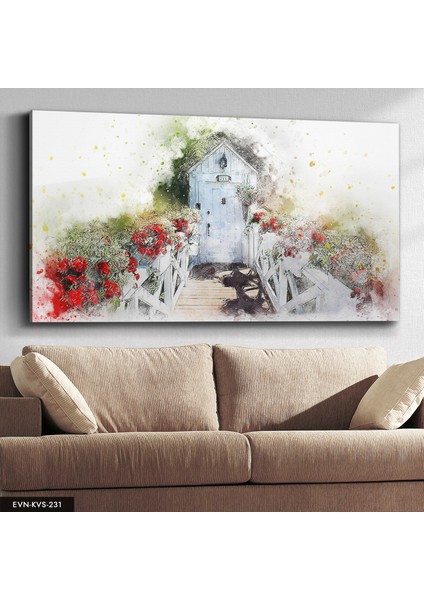 Çizim Çiçekli Yol Kanvas - Canvas Tablo