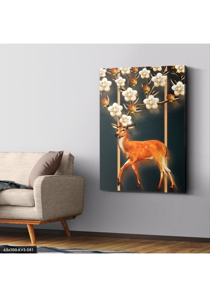 Çiçek Boynuzlu Geyik Kanvas - Canvas Tablo