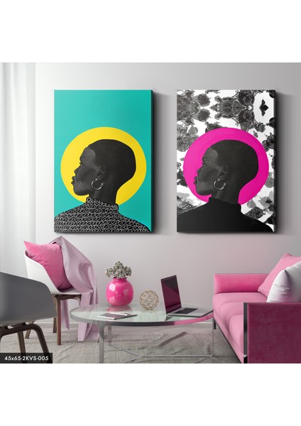Siyahi Kadın 2 Parça Kanvas - Canvas Tablo