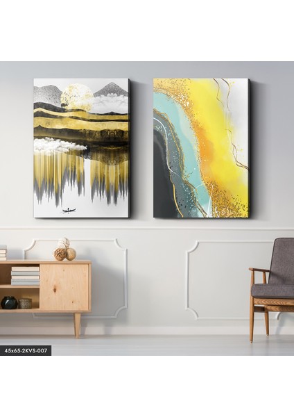 Gold Doğa Abstract 2 Parça Kanvas - Canvas Tablo