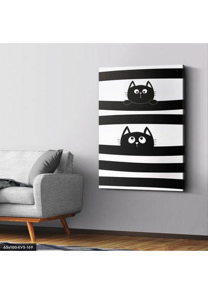 Siyah Beyaz Kedi Kanvas - Canvas Tablo