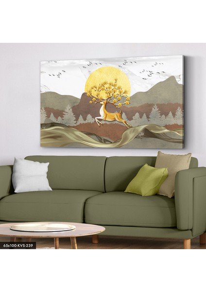 Gold Geyik Kanvas - Canvas Tablo