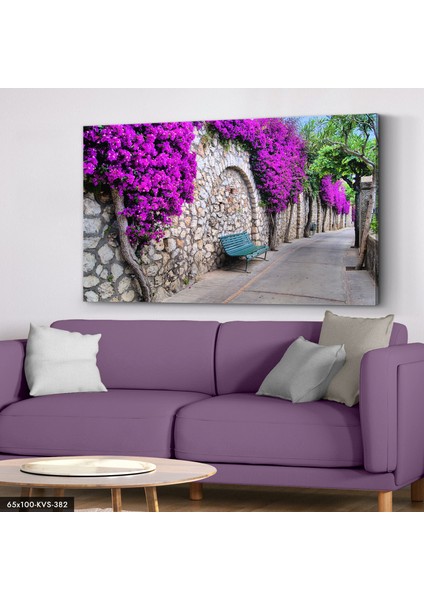 Mor Çiçekli Yol Kanvas - Canvas Tablo