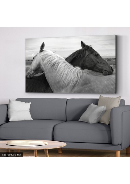 Siyah Beyaz Atlar Kanvas - Canvas Tablo