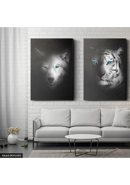 Kaplan ve Kurt 2 Parça Kanvas - Canvas Tablo