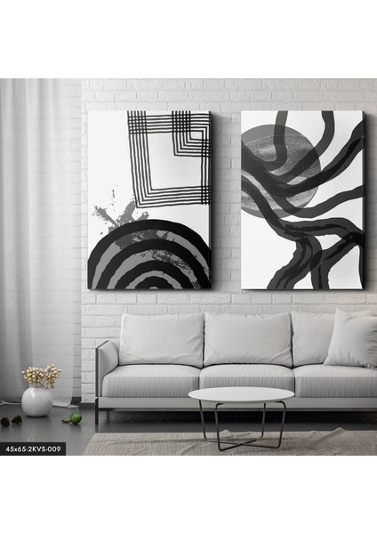 Siyah Beyaz Soyut Sanat 2 Parça Kanvas - Canvas Tablo