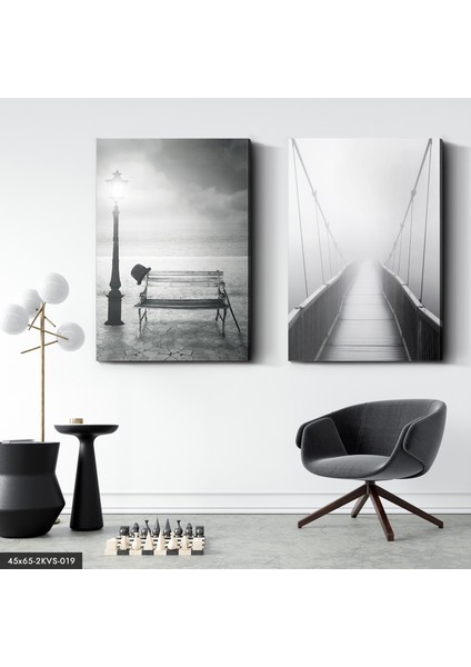Siyah Beyaz Bank Köprü 2 Parça Kanvas - Canvas Tablo