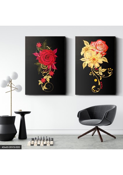 Dekoratif Çiçek 2 Parça Kanvas - Canvas Tablo