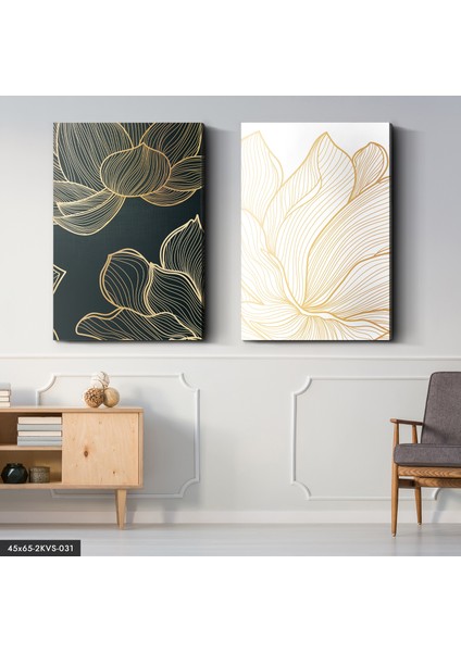 Gold Çiçek 2 Parça Kanvas - Canvas Tablo
