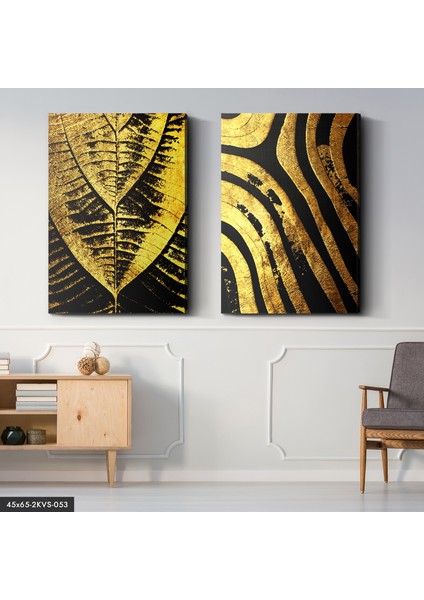 Gold Yaprak 2 Parça Kanvas - Canvas Tablo