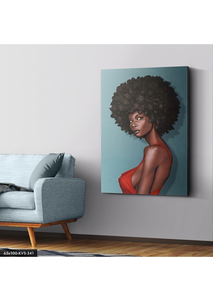 Siyahi Kıvırcık Kadın Kanvas - Canvas Tablo