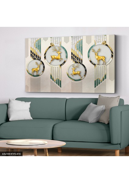 Gold Geyikler Kanvas - Canvas Tablo
