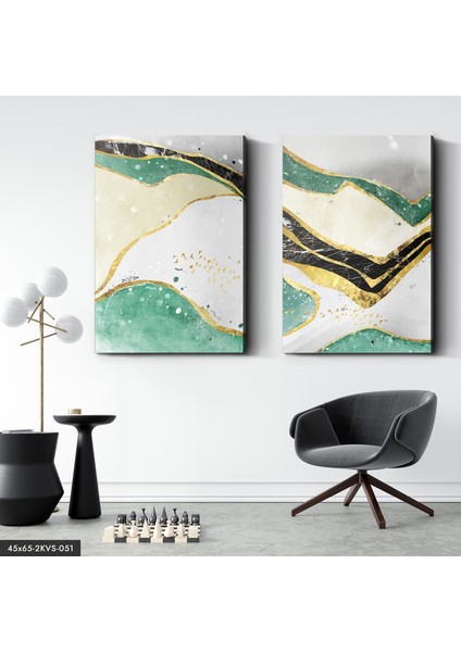 Gold Parıltılı Soyut Sanat 2 Parça Kanvas - Canvas Tablo