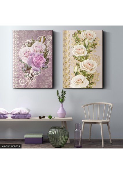 Renkli Çiçekler 2 Parça Kanvas - Canvas Tablo
