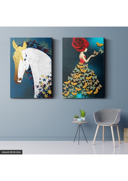 Kelebek Gold At 2 Parça Kanvas - Canvas Tablo