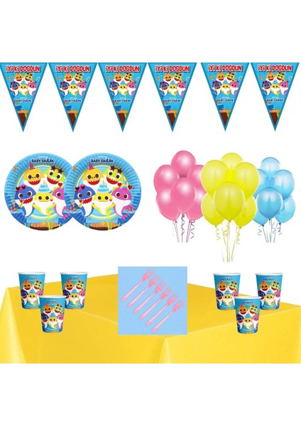 Baby Shark Tema Doğum Günü Parti Seti Ekonomik Süsler 8 Kişilik