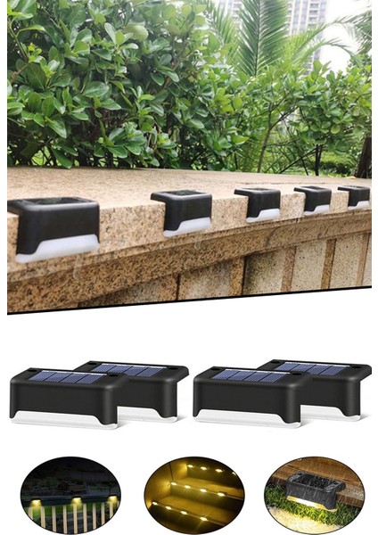 Solar Güneş Enerjili Köşebent Merdiven Veranda Bahçe LED Lamba 4 Lü Set