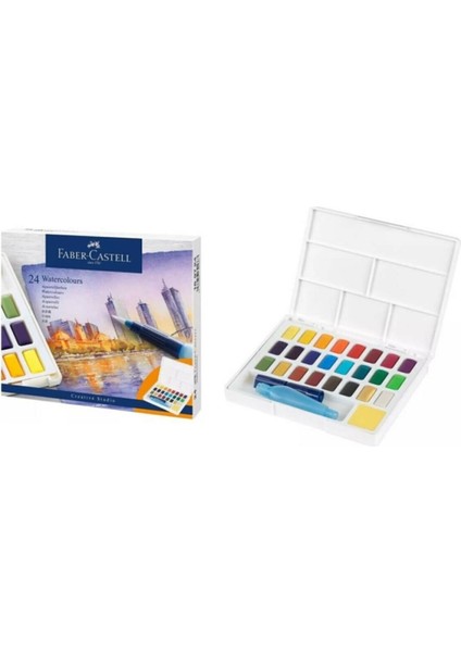 Faber Castell Creative Watercolor Tablet Sulu Boya Seti 24 Renk Su Hazneli Fırça