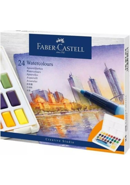 Faber Castell Creative Watercolor Tablet Sulu Boya Seti 24 Renk Su Hazneli Fırça