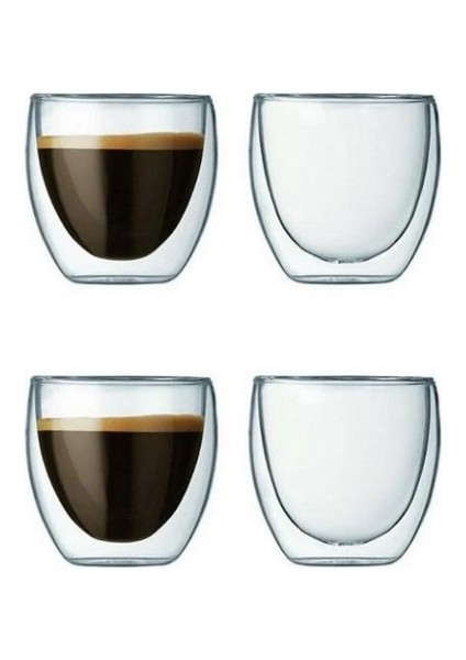 Çift Camlı Espresso Shot Bardak Seti 4 Adet 80ML