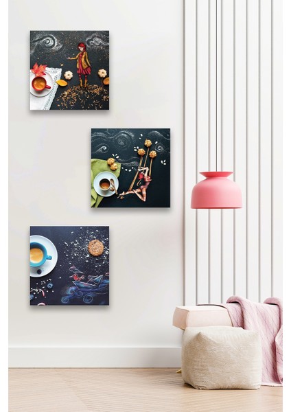 3 Parça Kahve Modern Desenli Mdf Duvar Tablosu