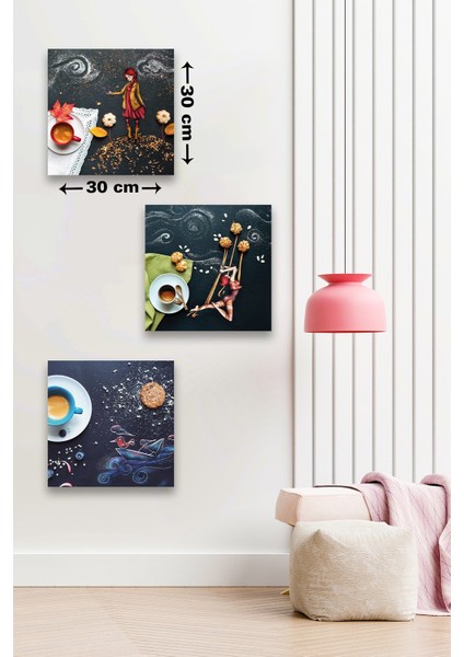 3 Parça Kahve Modern Desenli Mdf Duvar Tablosu